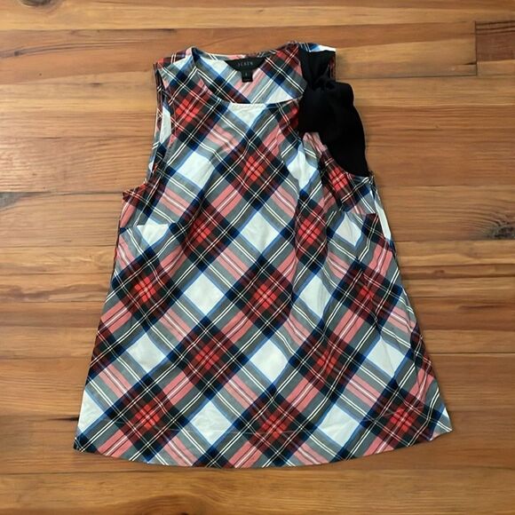 J. Crew Tartan Plaid Bow Shoulder Sleeveless Top Womens Size 2 Christmas Holiday - Picture 3 of 9